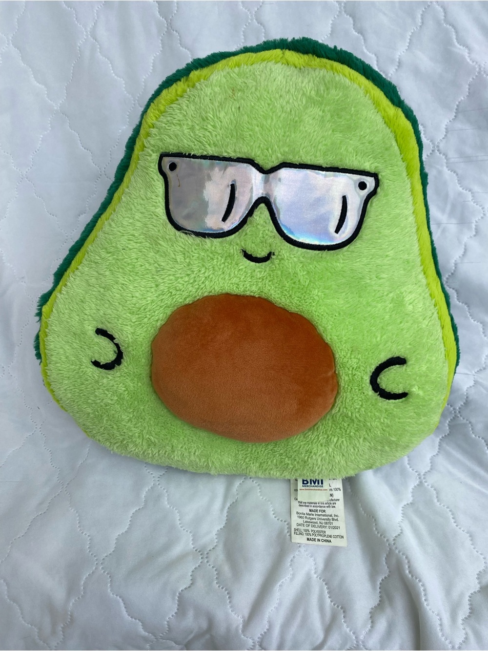 Cute Green Avocado Plush Pillow with Sunglasses - Kids Toy 14”